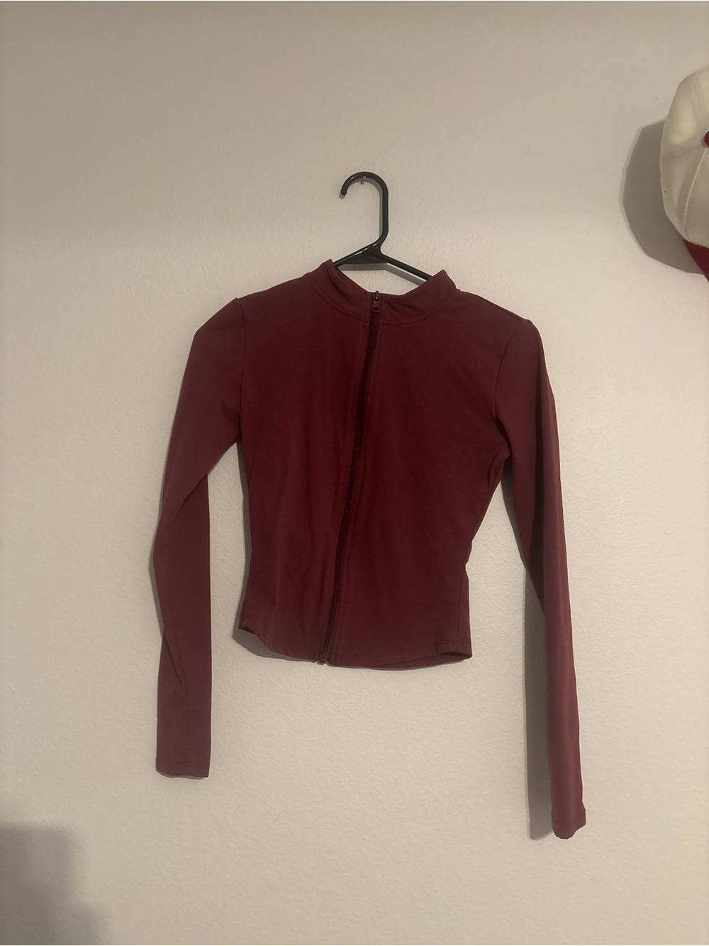 Amazon Women's Zip-Front Long Sleeve Top in Burgundy